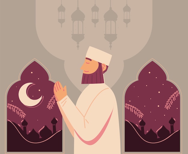 Vector muslim man praying