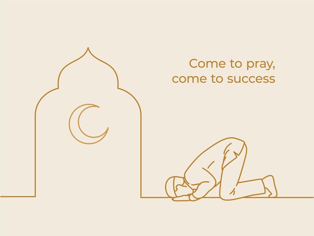 Мужчина-мусульманин простирается ниц в мечети в полночь для молитвы тахаджуд во время месяца рамадан, векторная иллюстрация дизайна
