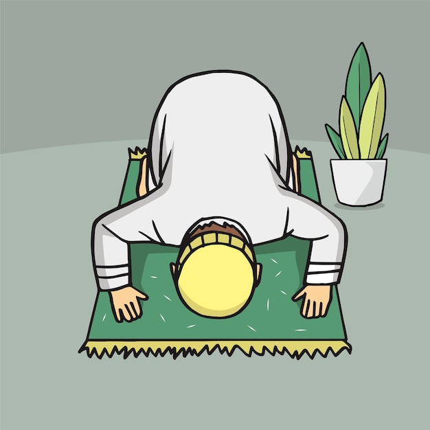 Vector muslim man prostrating while praying