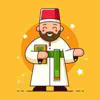 Vector muslim man in robe carrying holy texts