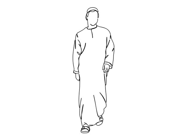 Muslim man single-line art drawing continues line vector illustration