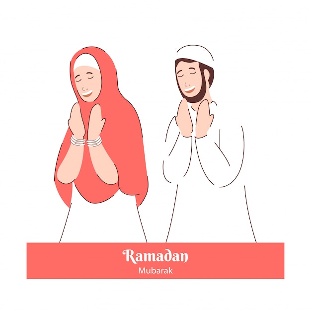 Muslim Man and Woman Praying on the Occasion of Ramadan Mubarak.