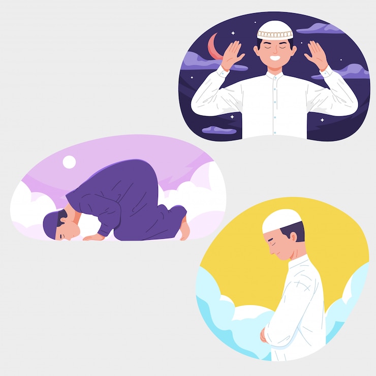 Vector 하늘 밤 하루 라마단으로 이슬람 남자기도