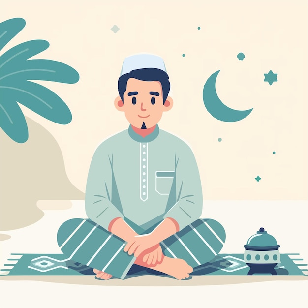 Vector muslim men wear sarongs ramadhan vibes with a flat design style