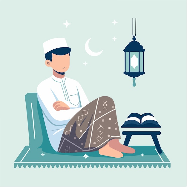 Vector muslim men wear sarongs ramadhan vibes with a flat design style