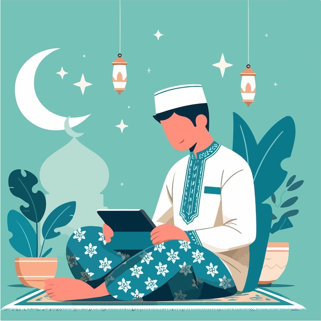 Vector muslim men wear sarongs ramadhan vibes with a flat design style
