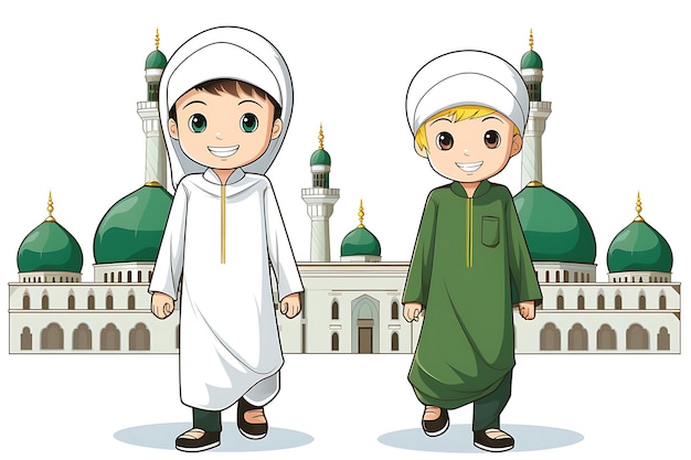 Vector muslim mosque cartoon kids art