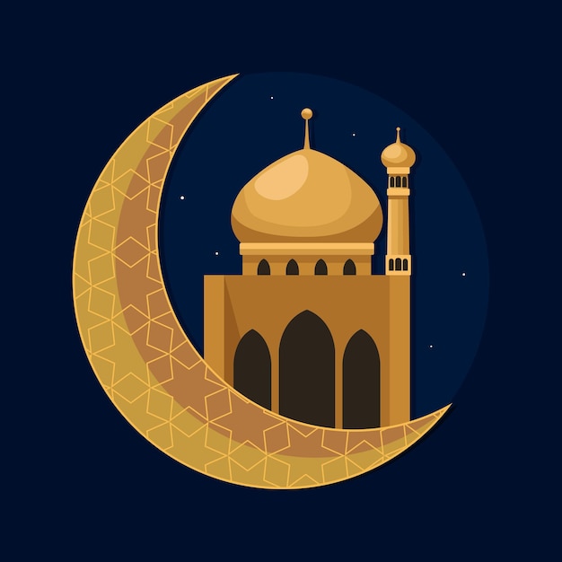 Muslim mosque in crescent moon