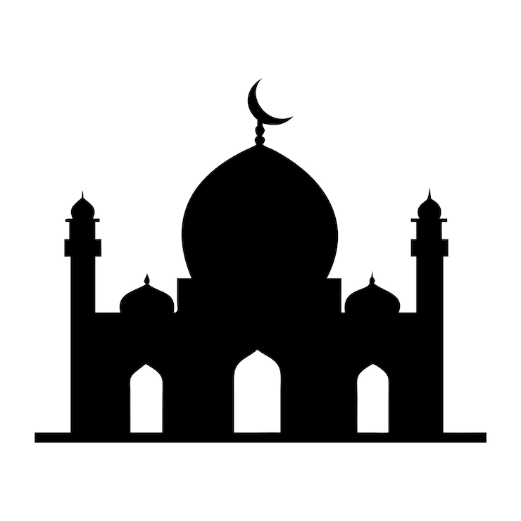 Vector muslim mosque silhouette with islamic symbol isolated white background