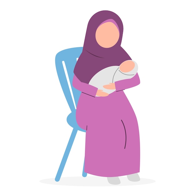 Muslim mother and baby flat design