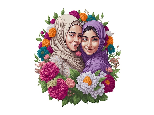 Muslim Mother and child with hidjab love clipart Mother039s day concept mom daughter lovely moment