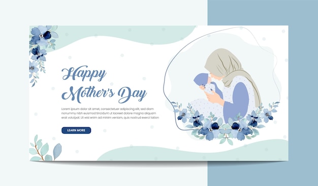 Muslim mother with baby flat illustration banner design for mother's day