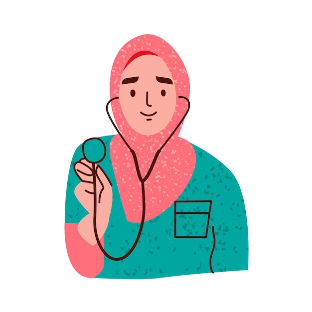 Мусульманская медсестра в хиджабе Векторная иллюстрация на белом фоне