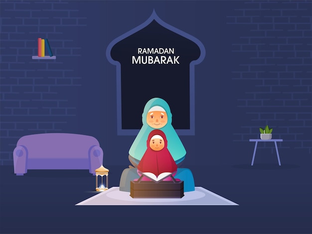 Donna anziana musulmana con la sua nipote leggendo il corano insieme