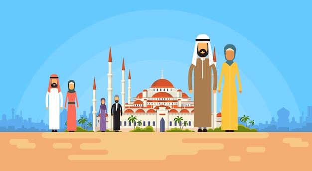 muslim people group over mosque holy building
