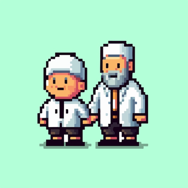 Vector muslim people icon in pixel art