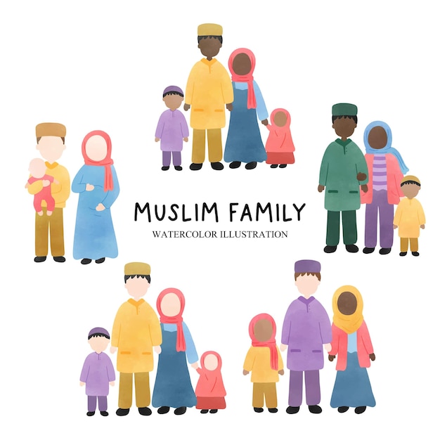 Muslim people Muslim family Vector illustration