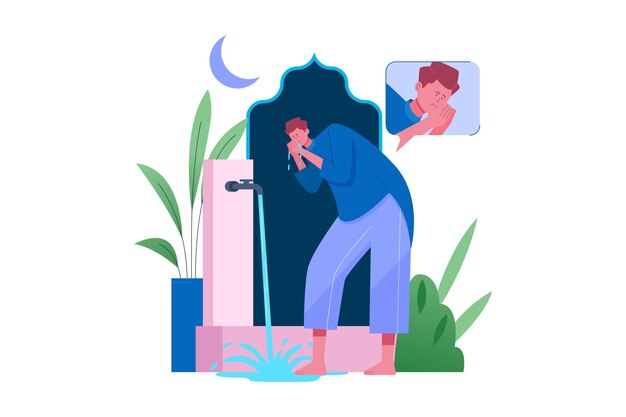 Vector muslim people performing wudu vector illustration