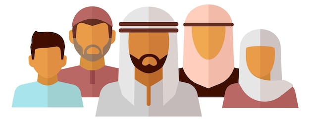 Vector muslim people portrait islamic men and women
