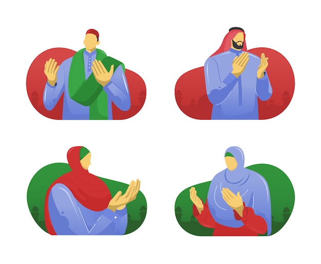 Muslim people praying hands flat illustration