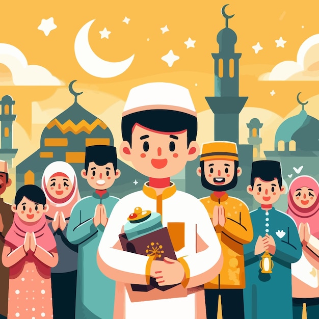 a muslim people in ramadan with flat design style illustration