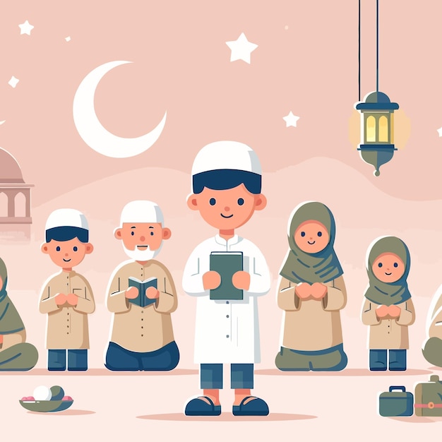 a muslim people in ramadan with flat design style illustration