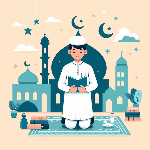 a muslim people in ramadan with flat design style illustration