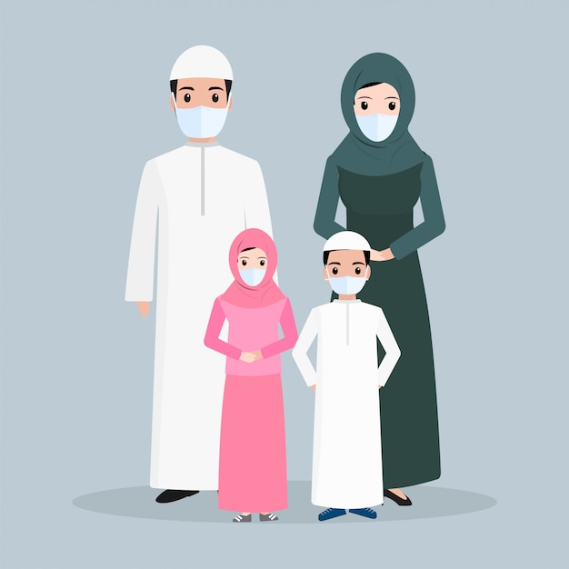 Muslim people wearing face mask illustration