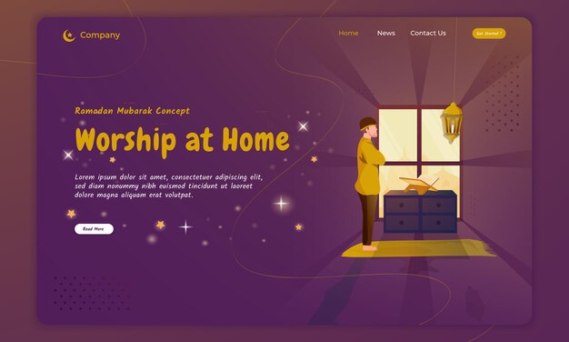 Vector a muslim pray and worship at home for ramadan concept on landing page