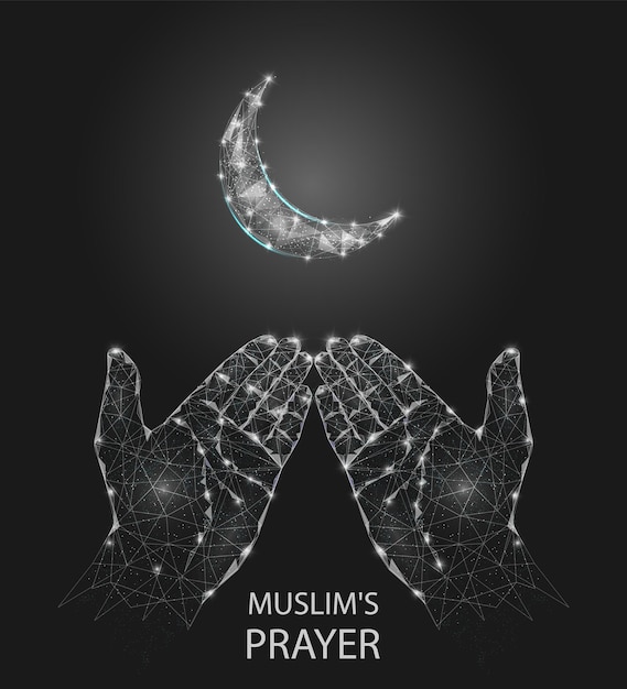 イスラム教徒の祈りの手のベクトルの幾何学的な多角形の背景