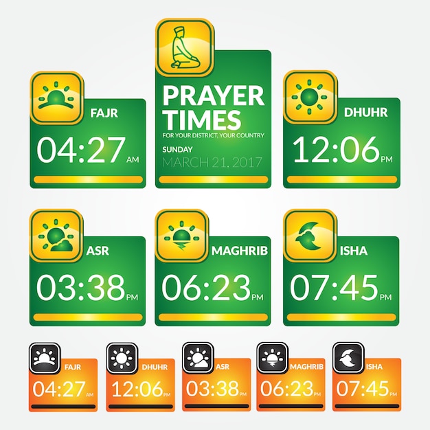 Muslim prayer times template premium vector