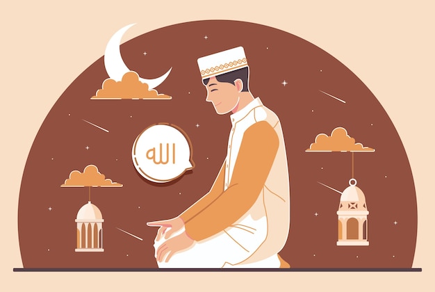 Иллюстрация мусульманского молящегося персонажа