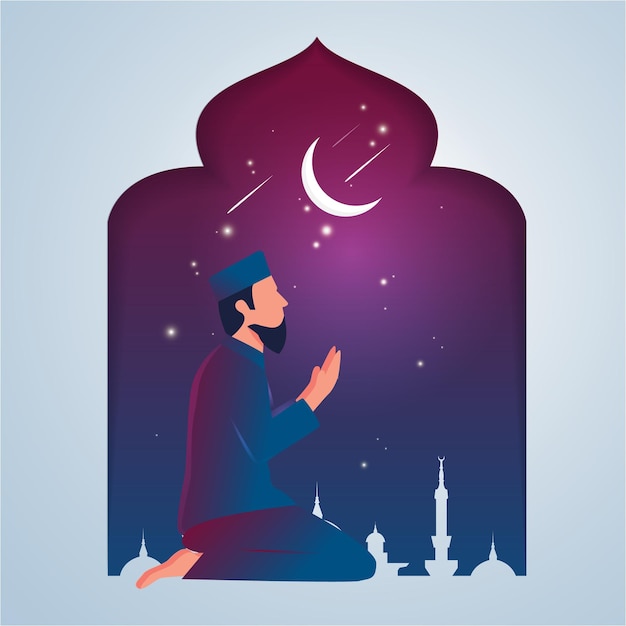 Muslim praying pose vector illustration