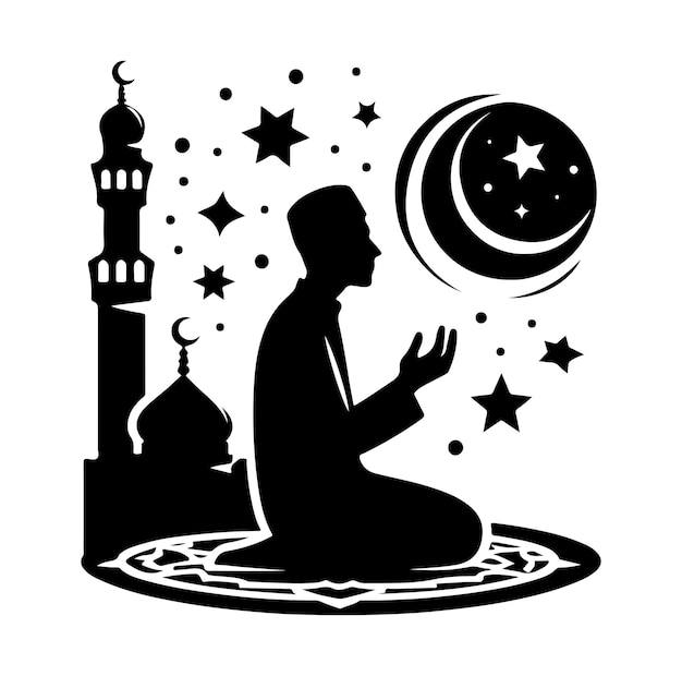 Muslim praying silhouette praying symbol vector illustration