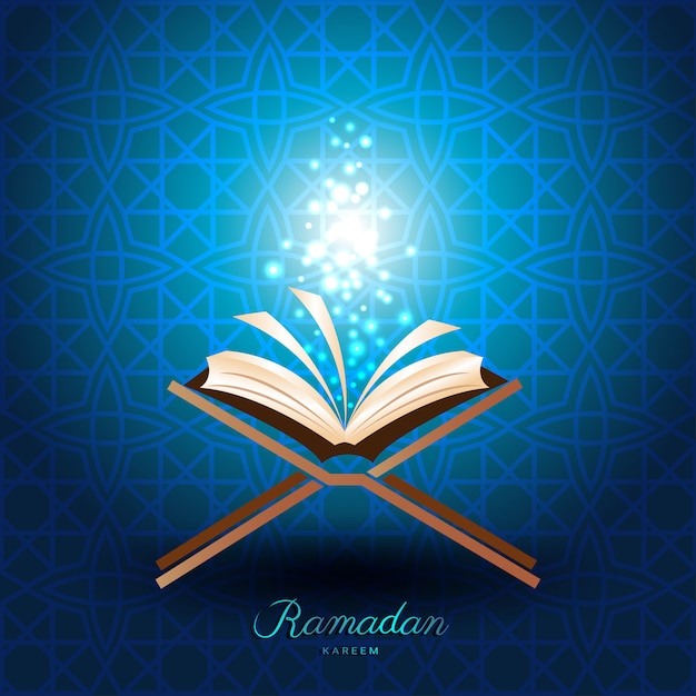 Vector muslim quran with magic light for ramadan of islam