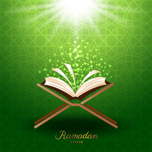 Vector muslim quran with magic light for ramadan of islam