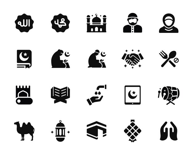 Vector muslim ramadan icon set isolated on white background