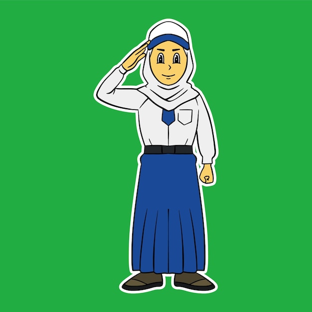 Muslim senior high school girl salute cartoon illustration