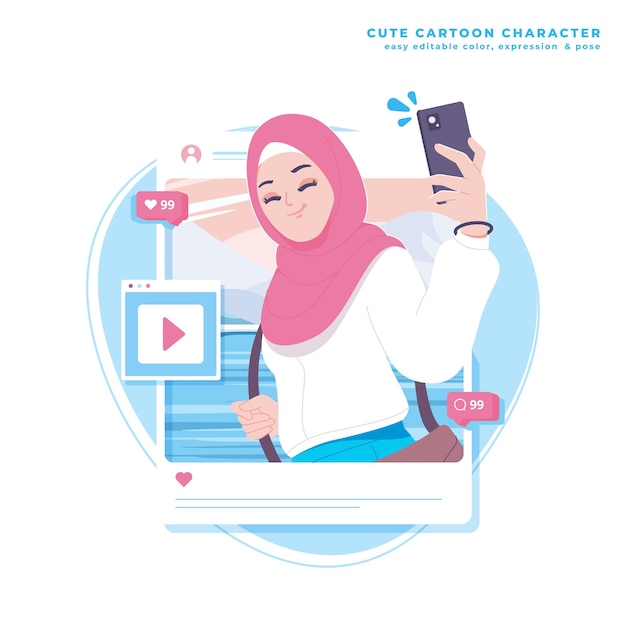 muslim traveller cute cartoon illustration