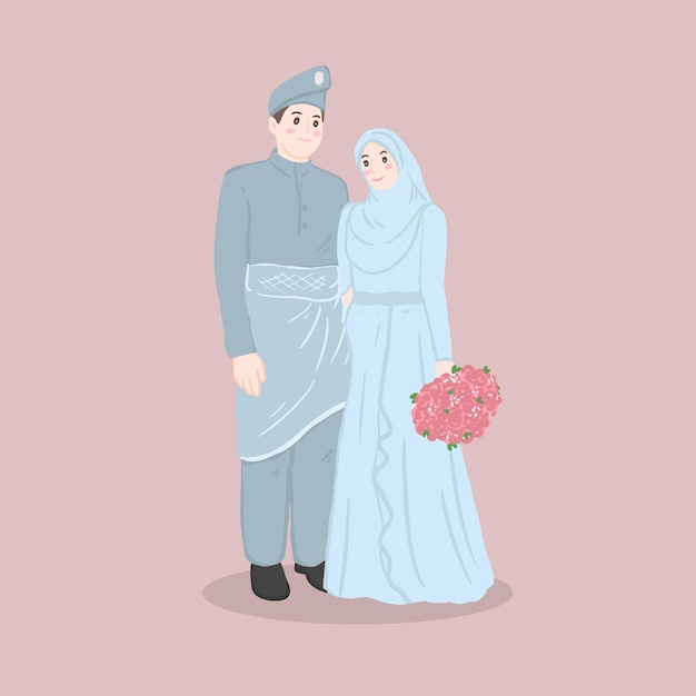 이슬람 웨딩 커플 캐릭터 이슬람 스타일의 신부와 신랑