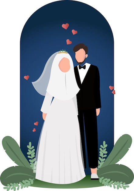 Vector muslim wedding couple flat vector illustration