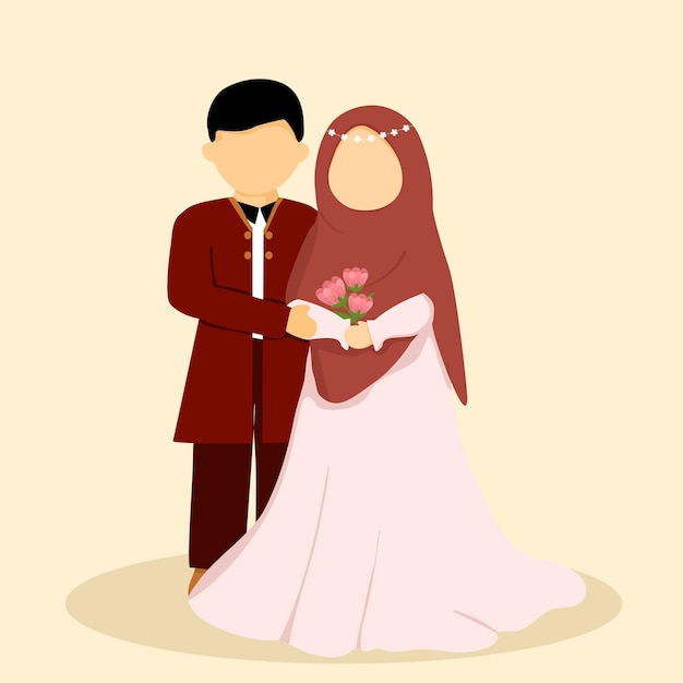 Muslim wedding couple with flat design