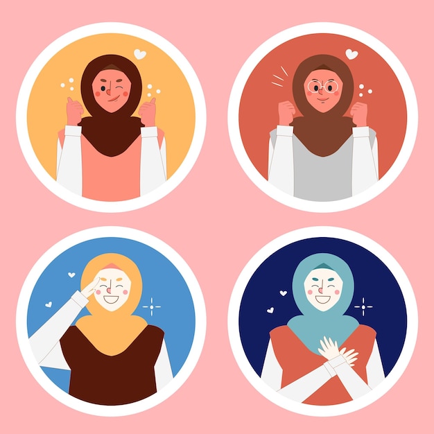 Vector muslim woman cartoon character sticker