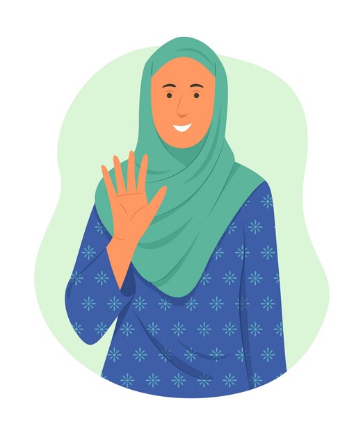 Vector muslim woman doing greeting hand gesture