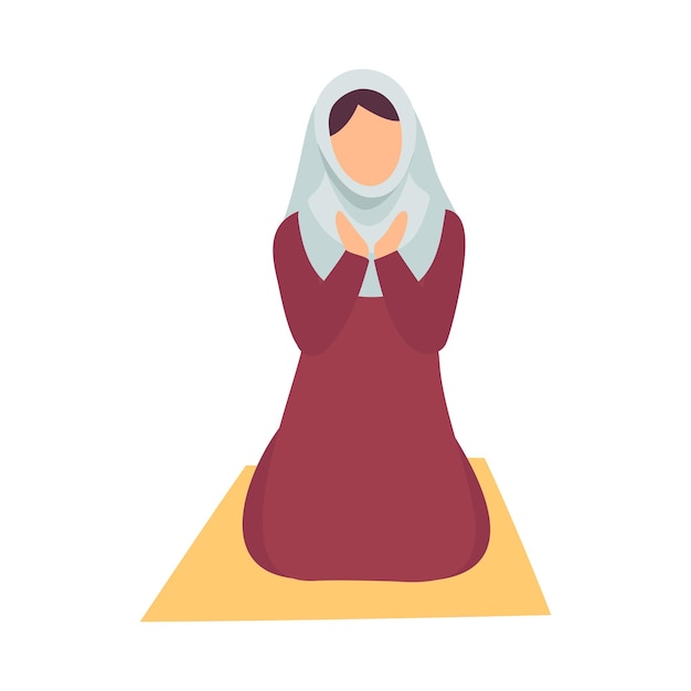 Vector muslim woman in hijab praying on her knees eid al adha muslim holy islamic holiday vector