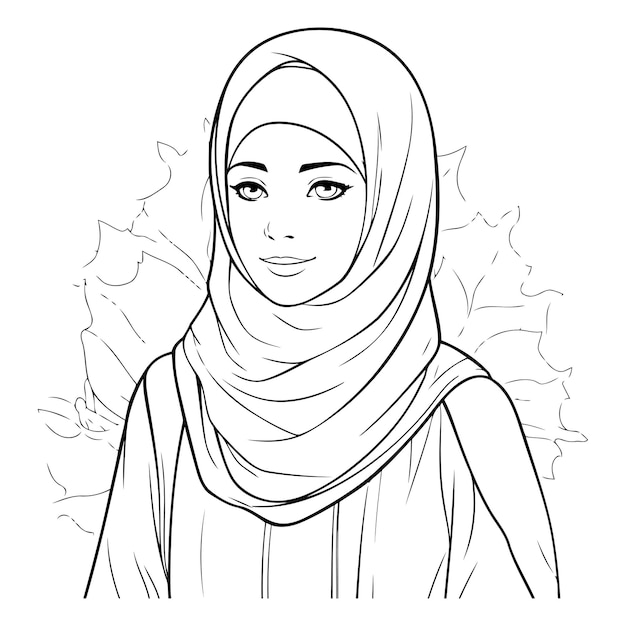 Vettore donna musulmana in hijab con foglie di acero illustrazione vettoriale disegnata a mano