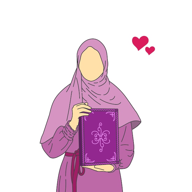 Vector muslim woman holding a book