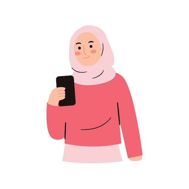 Vector muslim woman holding phone