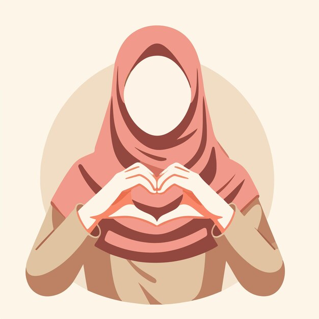 Vector muslim woman is forming a love finger with a simple flat design style