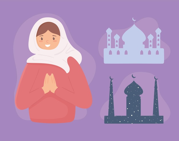 Vector muslim woman and mosque